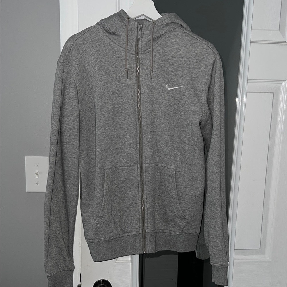 Nike Heather Gray Full-Zip Hoodie with White Swoosh